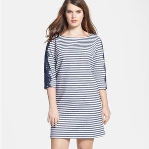 Eliza J Blue and White Midi Dress with Elegant Design